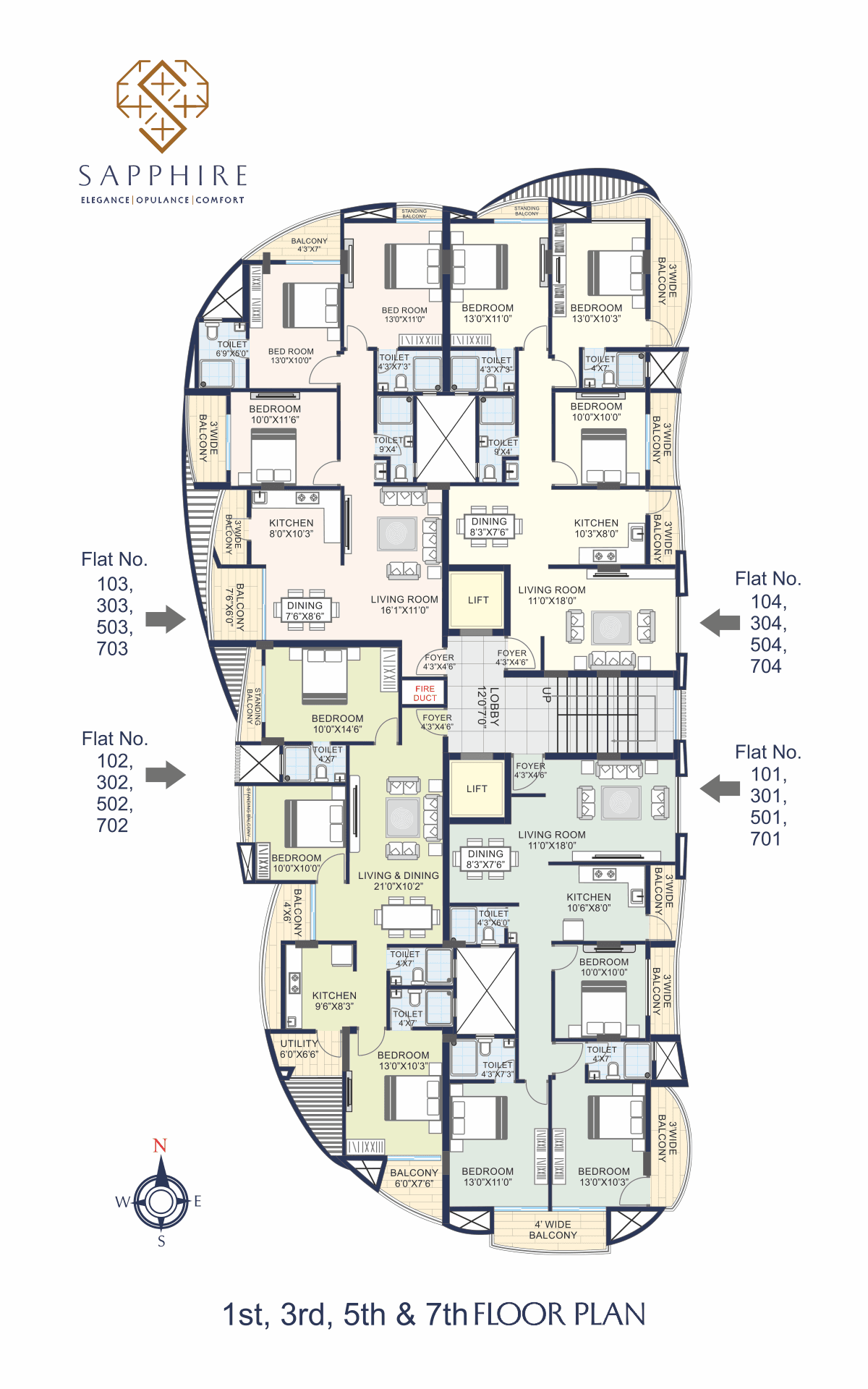 Floor Plan - 1st, 3rd, 5th & 7th Floors